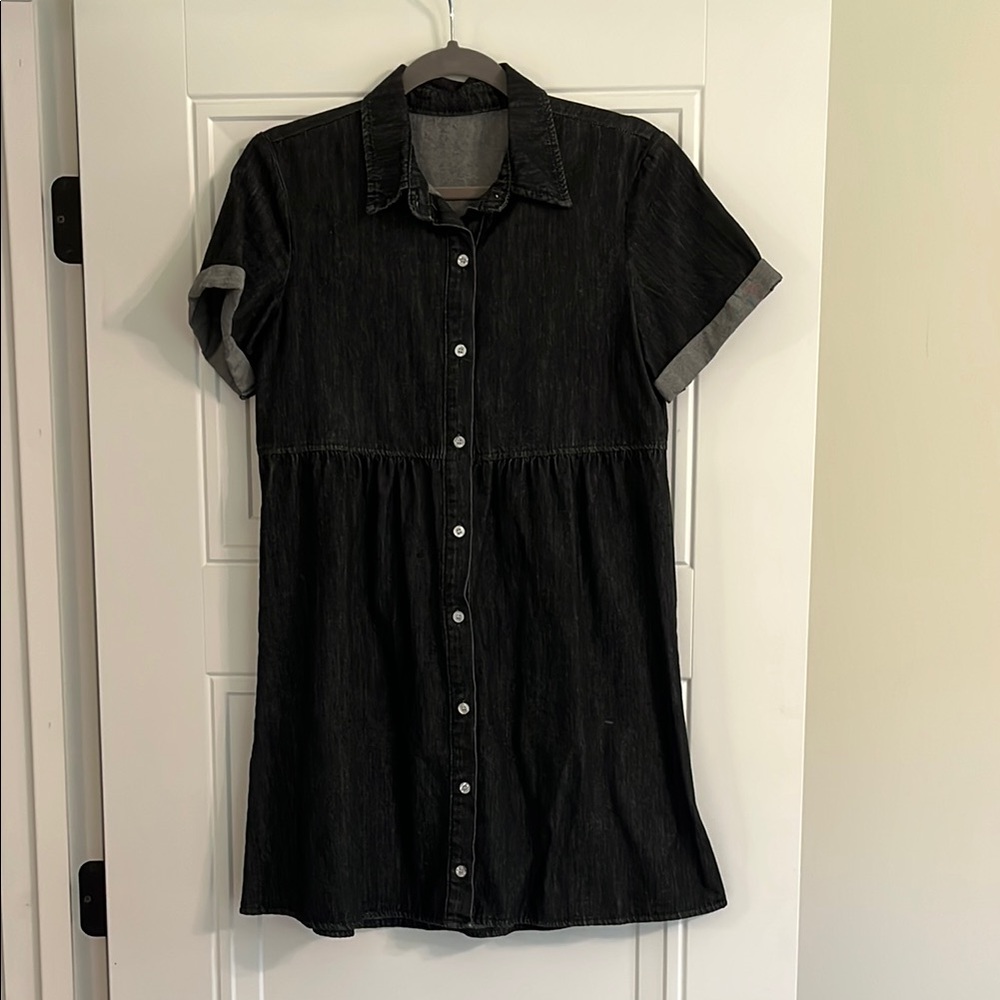 Black Denim Button-Up Dress